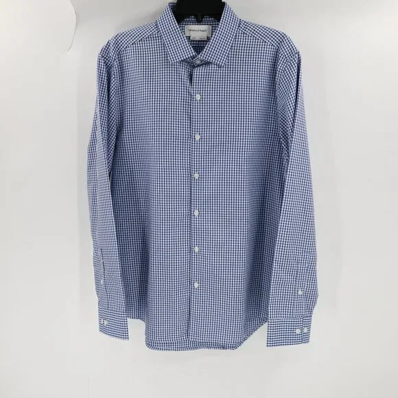 Ministry Of Supply Shirt Mens Large Blue Check Slim Fit Recycled poly Button Up - Picture 2 of 12